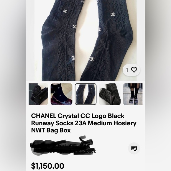 Argyle crystal cc chanel socks bets fits 5-7 Italy soft luxurious I have in Blk - Picture 2 of 9